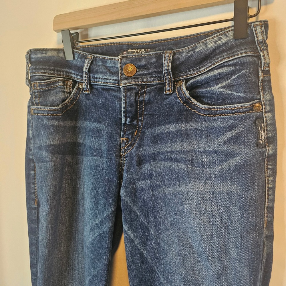 Silver Jeans Suki Bootcut 30x33‎ Dark Wash Blue Distressed Western Boho Cowgirl - Picture 2 of 11
